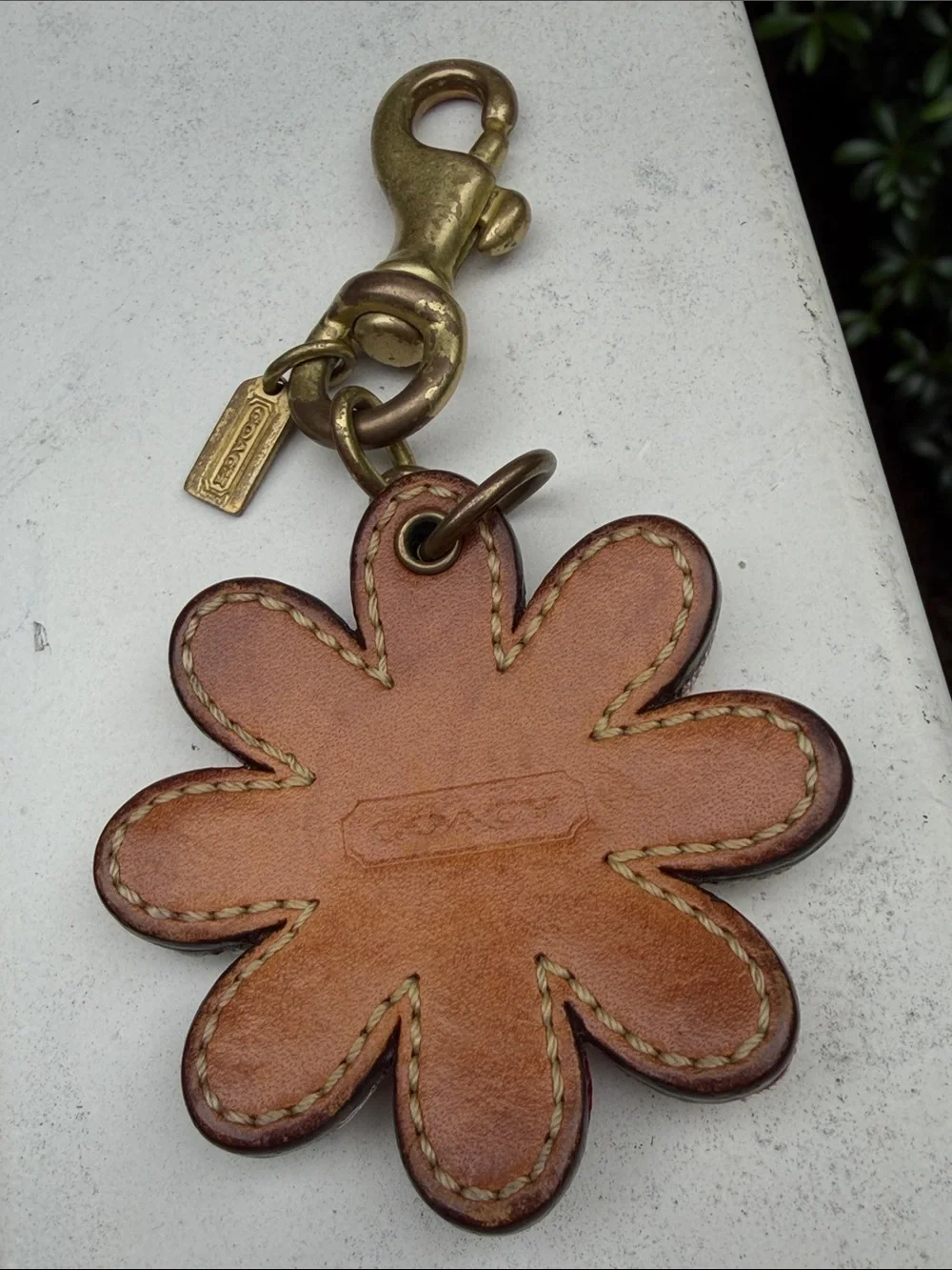 Coach Vintage Pink Signature Leather Cloth F lower Daisy Charm Fob Rare